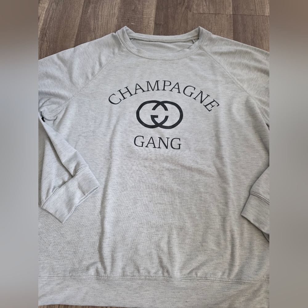 Champagne Gang Long Sleeve Jersey Sweatshirt Henley Wild Fox Grey Bridesmaid Y2k - Picture 8 of 9